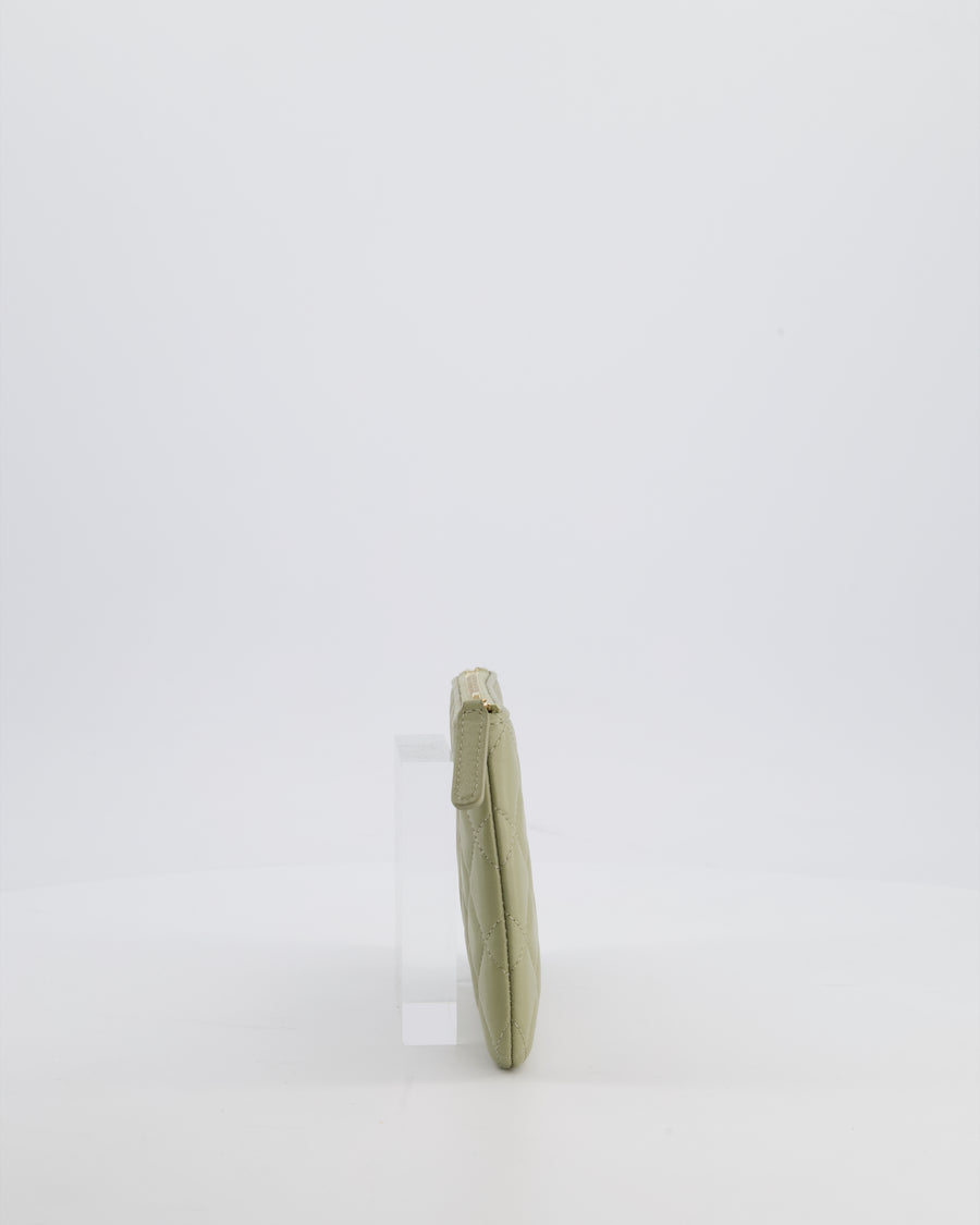 Chanel Medium Khaki Green O Case Zip Pouch in Lambskin Leather with Champagne Gold Hardware