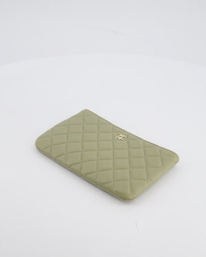 Chanel Medium Khaki Green O Case Zip Pouch in Lambskin Leather with Champagne Gold Hardware
