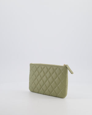 Chanel Medium Khaki Green O Case Zip Pouch in Lambskin Leather with Champagne Gold Hardware