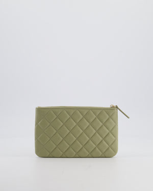 Chanel Medium Khaki Green O Case Zip Pouch in Lambskin Leather with Champagne Gold Hardware