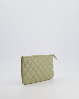Chanel Medium Khaki Green O Case Zip Pouch in Lambskin Leather with Champagne Gold Hardware