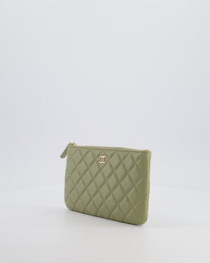 Chanel Medium Khaki Green O Case Zip Pouch in Lambskin Leather with Champagne Gold Hardware