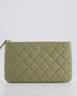 Chanel Medium Khaki Green O Case Zip Pouch in Lambskin Leather with Champagne Gold Hardware