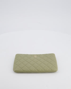Chanel Medium Khaki Green O Case Zip Pouch in Lambskin Leather with Champagne Gold Hardware