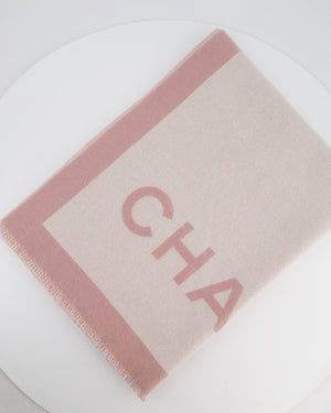 Chanel Pink & Beige Cashmere Shawl with Chanel Logo Detail
