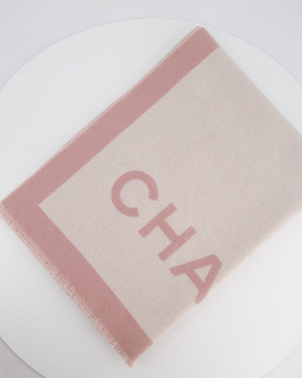 Chanel Pink & Beige Cashmere Shawl with Chanel Logo Detail