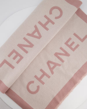 Chanel Pink & Beige Cashmere Shawl with Chanel Logo Detail