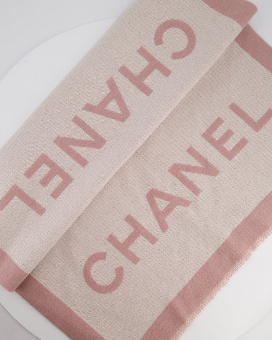 Chanel Pink & Beige Cashmere Shawl with Chanel Logo Detail