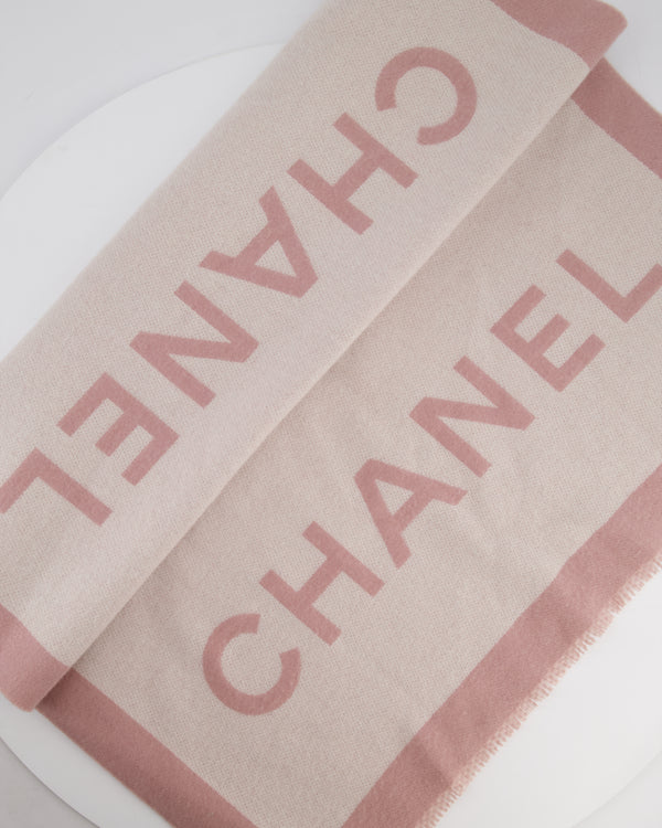 Chanel Pink & Beige Cashmere Shawl with Chanel Logo Detail