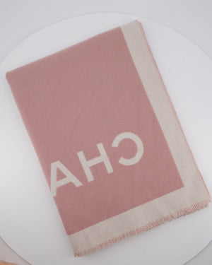 Chanel Pink & Beige Cashmere Shawl with Chanel Logo Detail