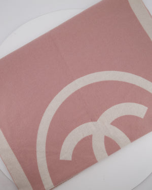 Chanel Pink & Beige Cashmere Shawl with Chanel Logo Detail