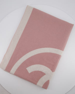 Chanel Pink & Beige Cashmere Shawl with Chanel Logo Detail
