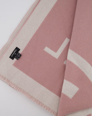 Chanel Pink & Beige Cashmere Shawl with Chanel Logo Detail