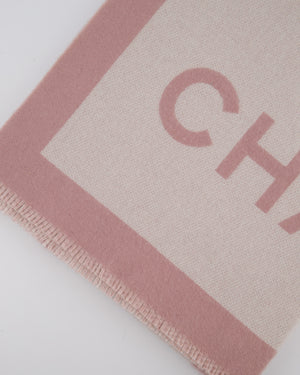Chanel Pink & Beige Cashmere Shawl with Chanel Logo Detail