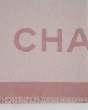 Chanel Pink & Beige Cashmere Shawl with Chanel Logo Detail