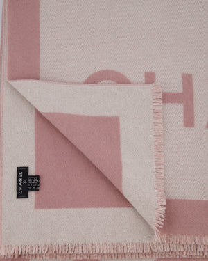 Chanel Pink & Beige Cashmere Shawl with Chanel Logo Detail