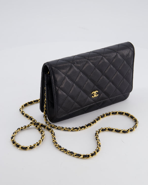 Chanel Black Wallet on Chain Bag in Caviar Leather with Gold Hardware