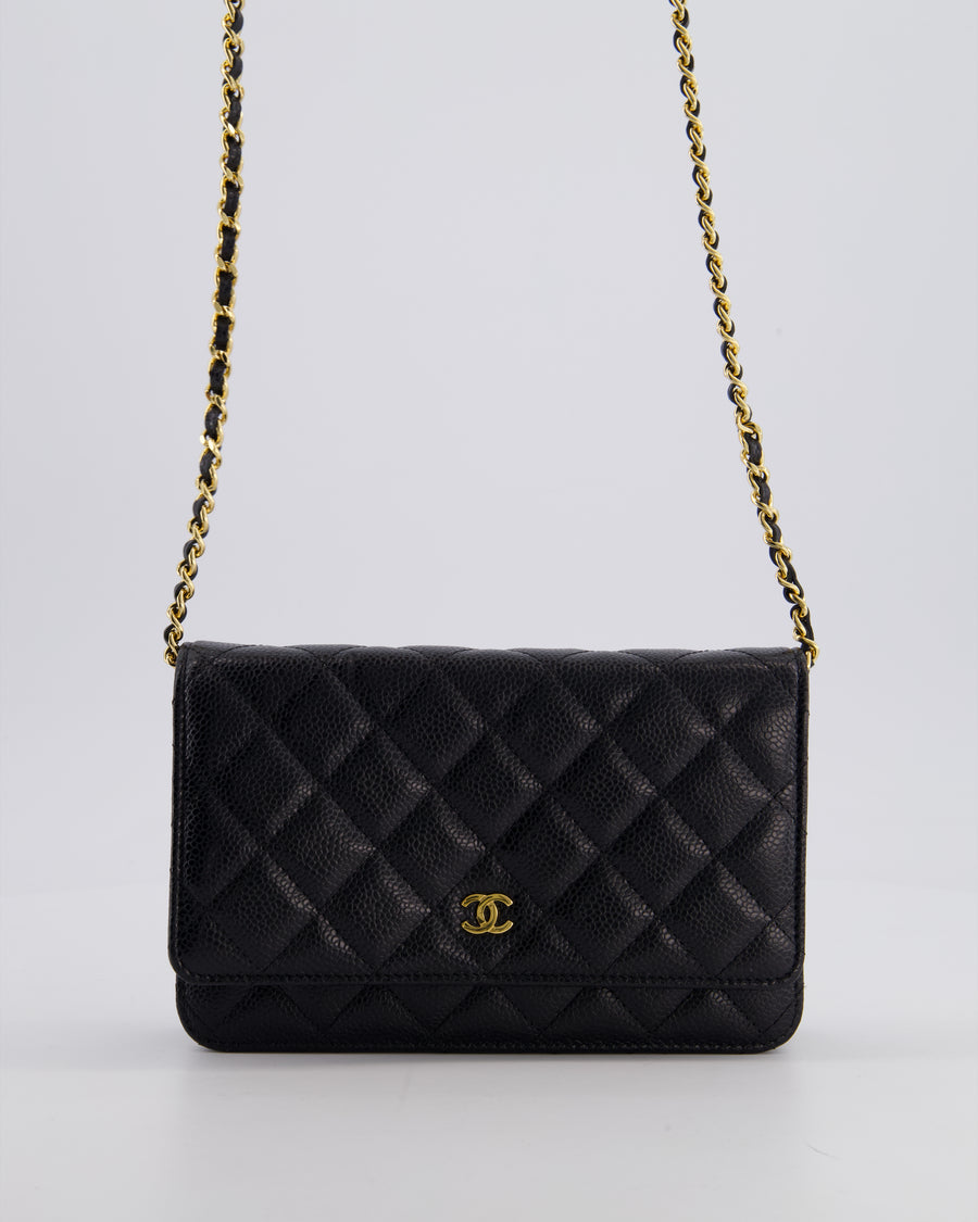 Chanel Black Wallet on Chain Bag in Caviar Leather with Gold Hardware