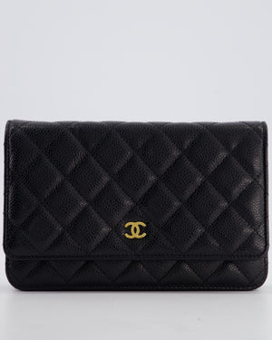 Chanel Black Wallet on Chain Bag in Caviar Leather with Gold Hardware