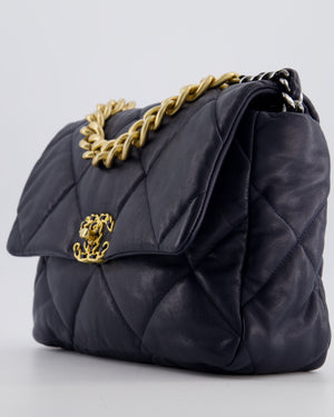 Chanel Navy Medium 19 Bag in Quilted Goatskin Leather with Mixed Hardware