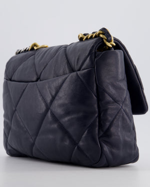 Chanel Navy Medium 19 Bag in Quilted Goatskin Leather with Mixed Hardware