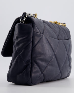 Chanel Navy Medium 19 Bag in Quilted Goatskin Leather with Mixed Hardware