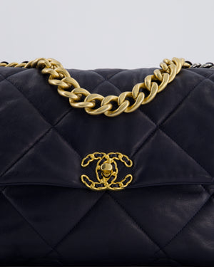 Chanel Navy Medium 19 Bag in Quilted Goatskin Leather with Mixed Hardware