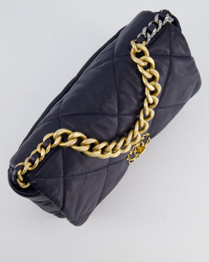 Chanel Navy Medium 19 Bag in Quilted Goatskin Leather with Mixed Hardware