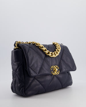 Chanel Navy Medium 19 Bag in Quilted Goatskin Leather with Mixed Hardware