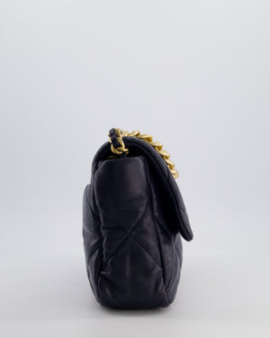 Chanel Navy Medium 19 Bag in Quilted Goatskin Leather with Mixed Hardware