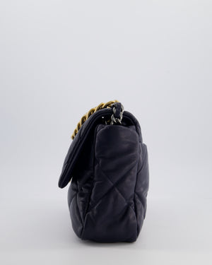 Chanel Navy Medium 19 Bag in Quilted Goatskin Leather with Mixed Hardware