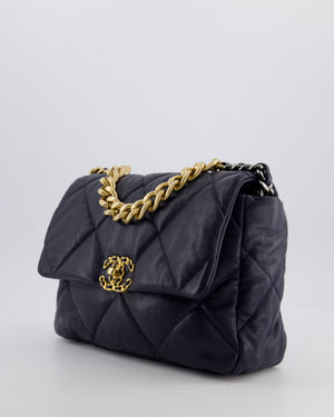 Chanel Navy Medium 19 Bag in Quilted Goatskin Leather with Mixed Hardware