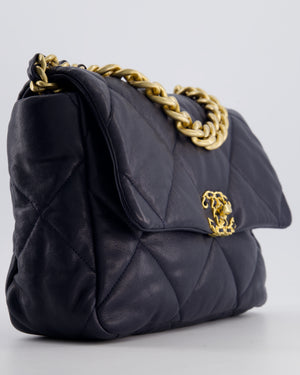Chanel Navy Medium 19 Bag in Quilted Goatskin Leather with Mixed Hardware