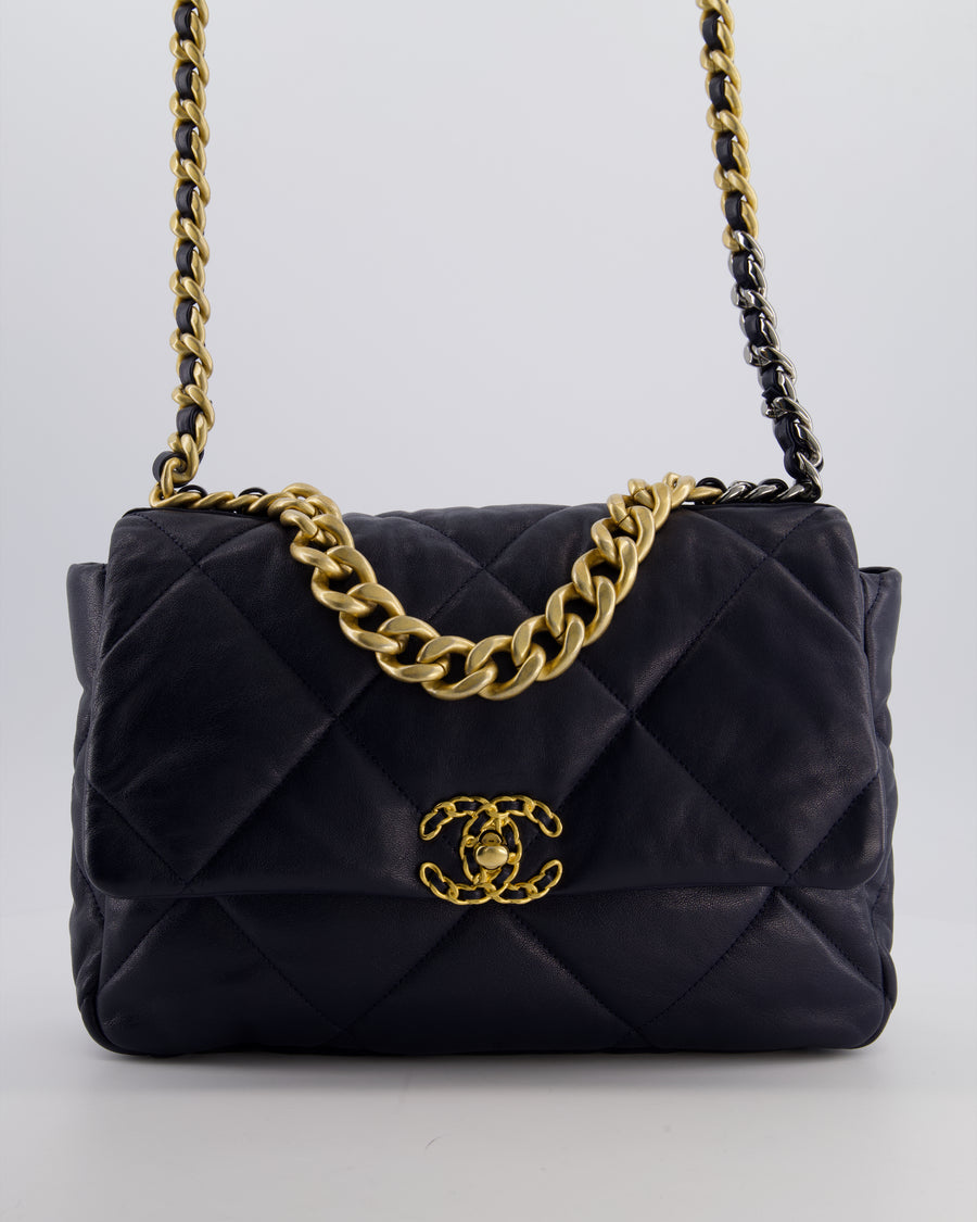 Chanel Navy Medium 19 Bag in Quilted Goatskin Leather with Mixed Hardware