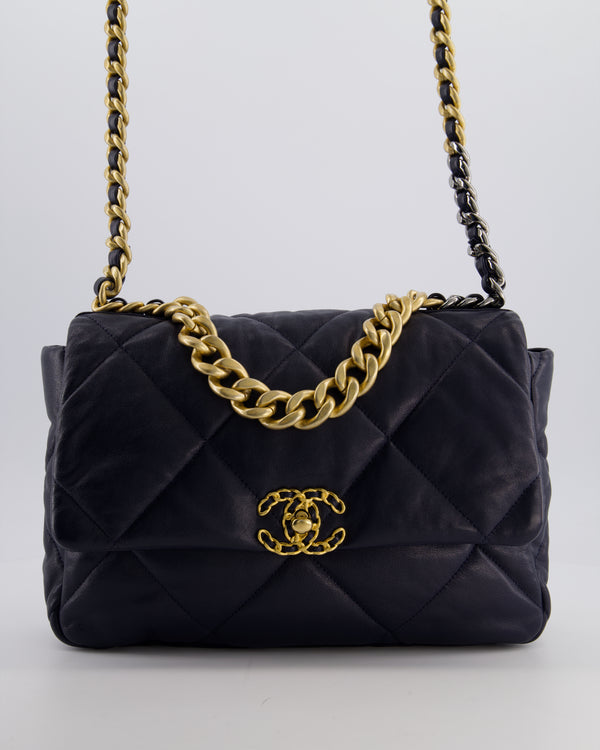 Chanel Navy Medium 19 Bag in Quilted Goatskin Leather with Mixed Hardware
