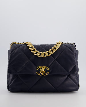 Chanel Navy Medium 19 Bag in Quilted Goatskin Leather with Mixed Hardware