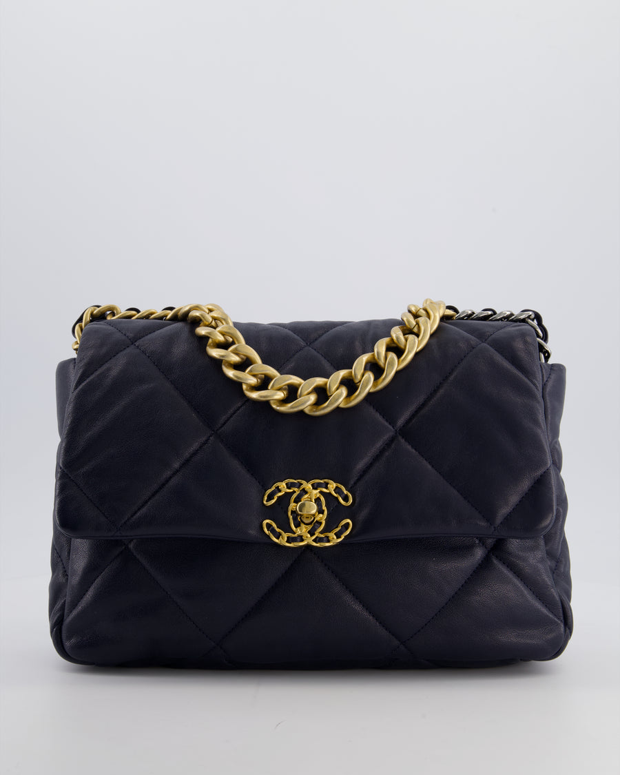 Chanel Navy Medium 19 Bag in Quilted Goatskin Leather with Mixed Hardware