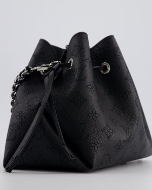 Louis Vuitton Black Bella Bucket Bag in Mahina Leather with Monogram Pattern and Silver Hardware RRP £3150