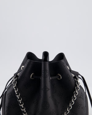 Louis Vuitton Black Bella Bucket Bag in Mahina Leather with Monogram Pattern and Silver Hardware RRP £3150