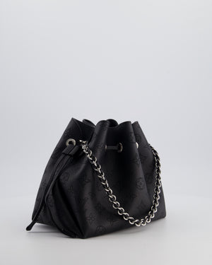 Louis Vuitton Black Bella Bucket Bag in Mahina Leather with Monogram Pattern and Silver Hardware RRP £3150