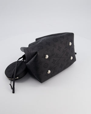 Louis Vuitton Black Bella Bucket Bag in Mahina Leather with Monogram Pattern and Silver Hardware RRP £3150