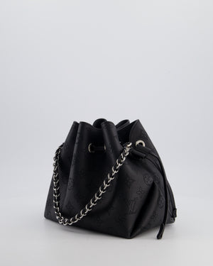 Louis Vuitton Black Bella Bucket Bag in Mahina Leather with Monogram Pattern and Silver Hardware RRP £3150
