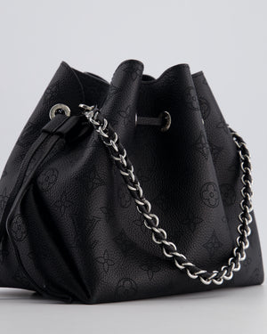 Louis Vuitton Black Bella Bucket Bag in Mahina Leather with Monogram Pattern and Silver Hardware RRP £3150