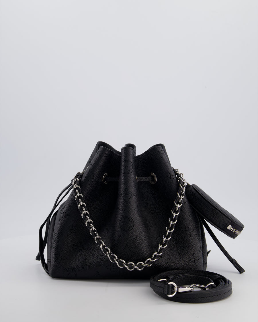 Louis Vuitton Black Bella Bucket Bag in Mahina Leather with Monogram Pattern and Silver Hardware RRP £3150