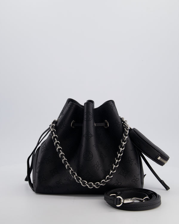 Louis Vuitton Black Bella Bucket Bag in Mahina Leather with Monogram Pattern and Silver Hardware RRP £3150