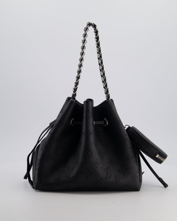 Louis Vuitton Black Bella Bucket Bag in Mahina Leather with Monogram Pattern and Silver Hardware RRP £3150