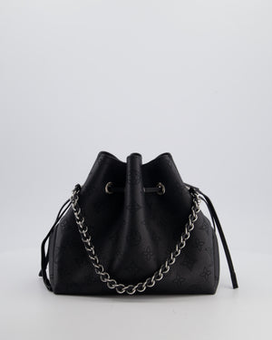 Louis Vuitton Black Bella Bucket Bag in Mahina Leather with Monogram Pattern and Silver Hardware RRP £3150