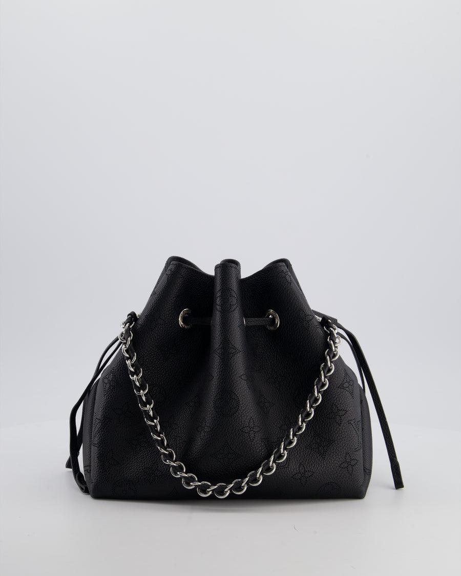 Louis Vuitton Black Bella Bucket Bag in Mahina Leather with Monogram Pattern and Silver Hardware RRP £3150