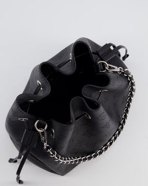 Louis Vuitton Black Bella Bucket Bag in Mahina Leather with Monogram Pattern and Silver Hardware RRP £3150