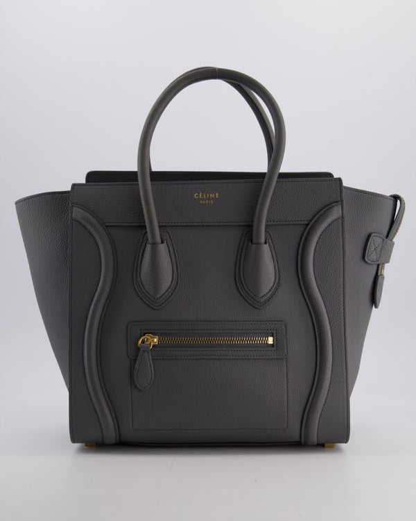 Celine Grey Mini Luggage Bag in Grained Calfskin Leather with Gold Hardware